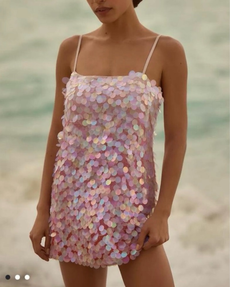 anthropologie pink sequin dress Sequin Drape-Back Mini Dress