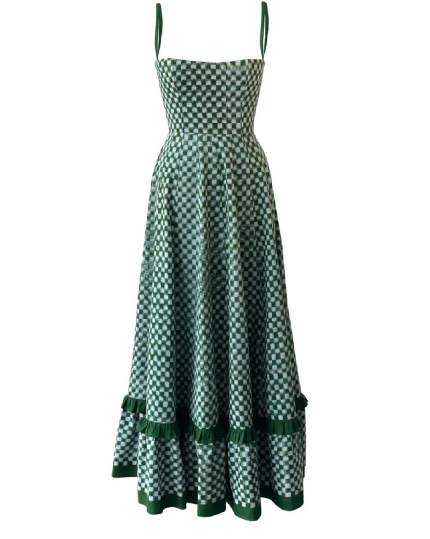 green full sleeve dress Unique Vintage Green Plaid Belted Cotton Shirt Dress main image 1