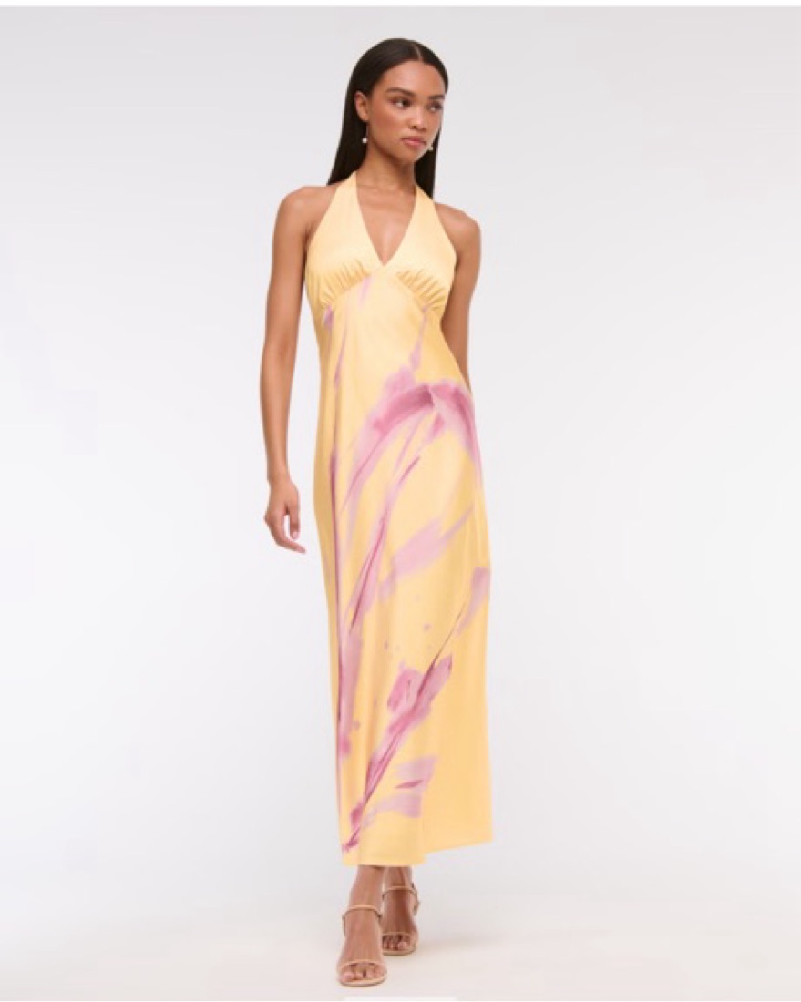 The A&F Julia Slip Halter Maxi Dress by Abercrombie and Fitch - Pickle