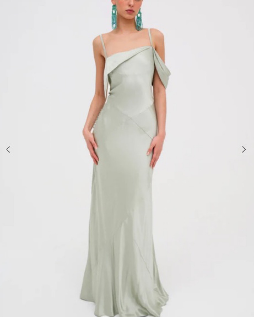 for love and lemons sage green dress Dusty Sage Satin Cowl Neck Fit Flare Bridesmaid Dress main image 1