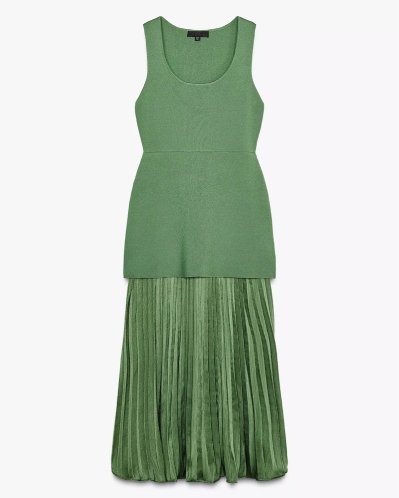 Green Pleated Knit Maxi Dress by ZARA - Pickle