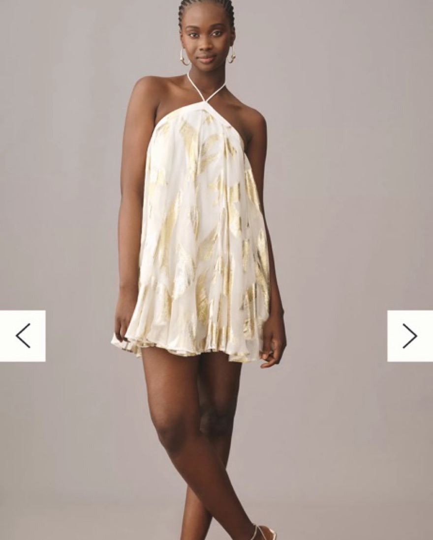 Anthropologie White/Gold Halter Dress by Anthropologie - Pickle