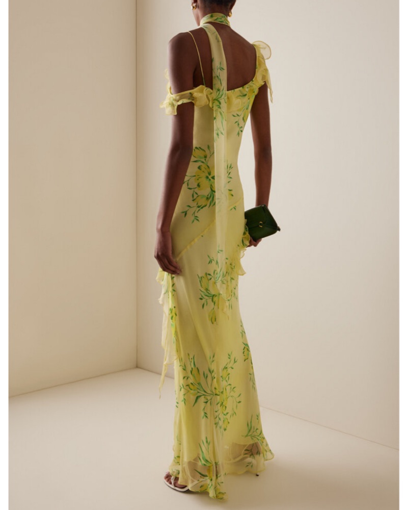 De La Vali Hemera Ruffled Silk Maxi Dres by De La Vali - Pickle