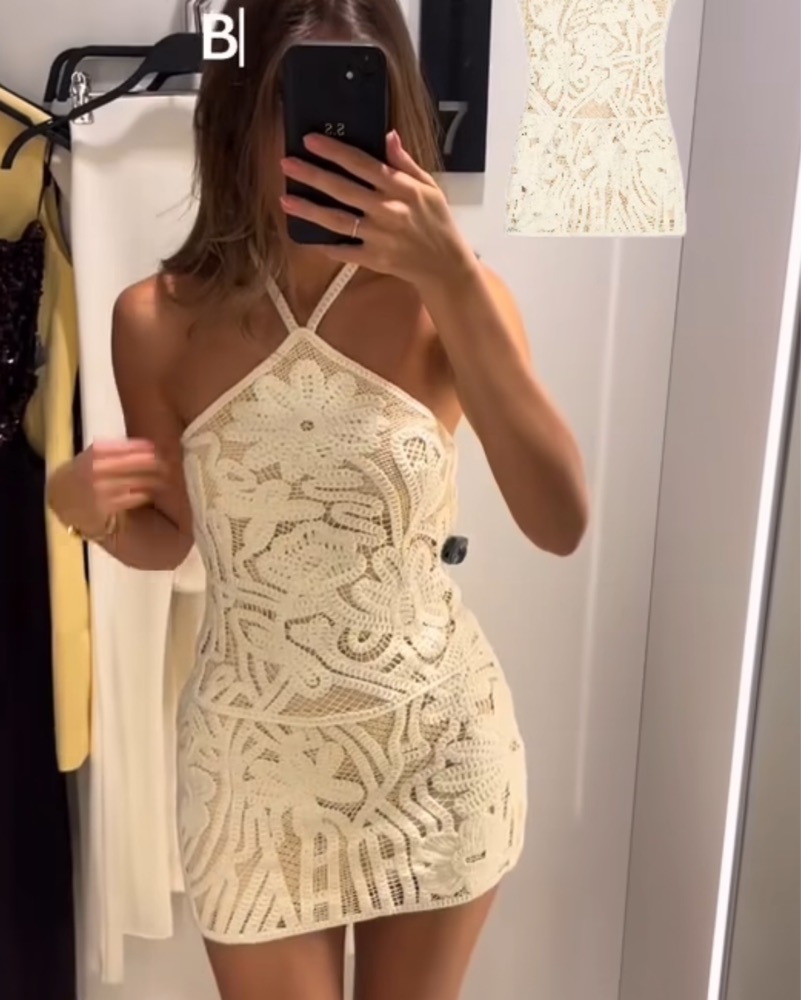 ZARA【NEW】HALTER DRESS WITH FLORAL EMBROIDERY FLORAL EMBROIDERED HALTER DRESS - Golden | ZARA United States