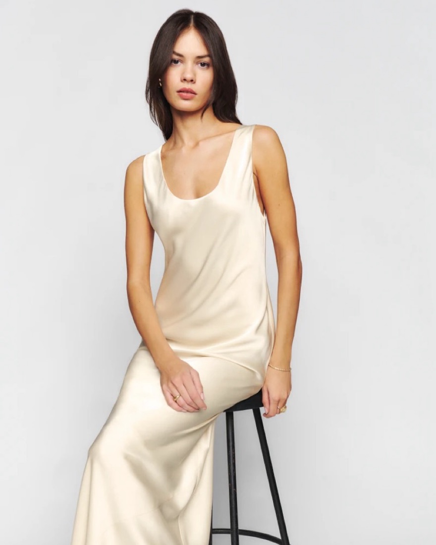 reformation brendan satin dress Reformation Brendan Dress - Almond
