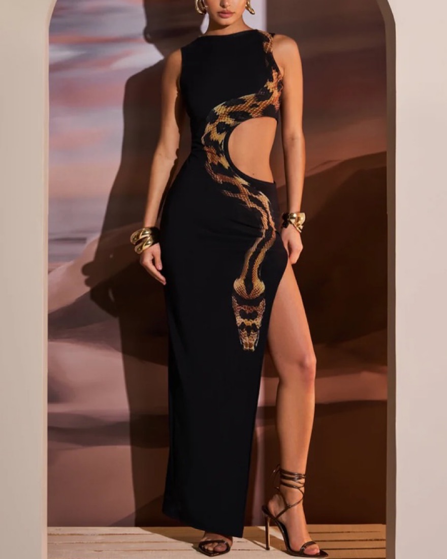 ワンピース [MATINKIM]cut out layered maxi dress in charcoal CUT OUT LAYERED MAXI DRESS IN CHARCOAL – Matin Kim