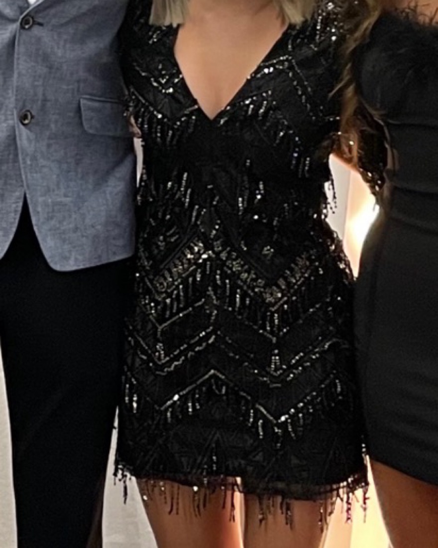 nia sequin fringe dress in black Cassandra Sequin Fringe Dress  Retrofete