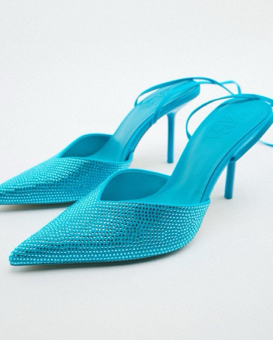 らら✨ ZARA Blue Crystal Lace Up Heels | Pickle