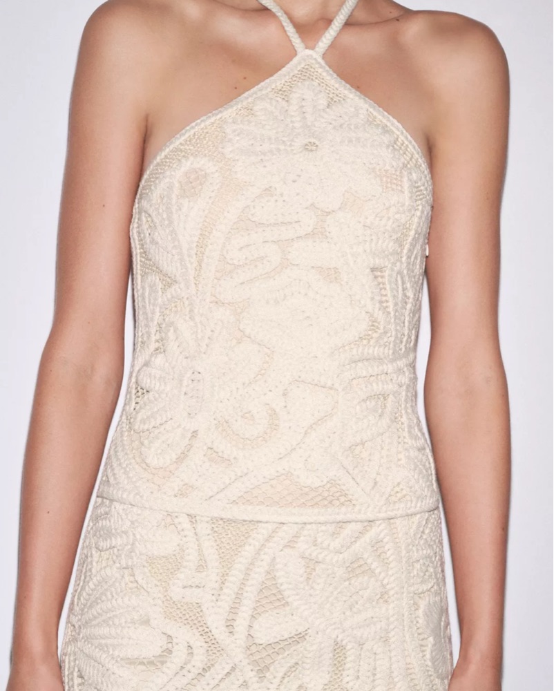 Zara Embroidered Halter Mini Dress | M by Zara - Pickle