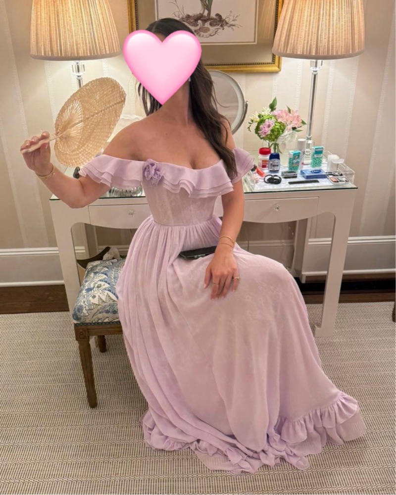 v. chapman rosetta corset off-the-shoulder maxi dress The Rosetta Dress in Lavender Fog 00 / Lavender Fog