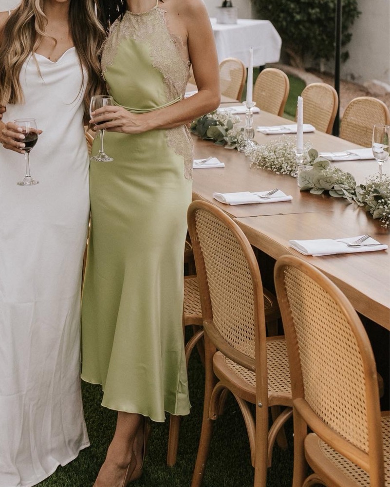 pale green midi dress Petal and Pup Women's Pontee One Shoulder Pleated Midi Dress