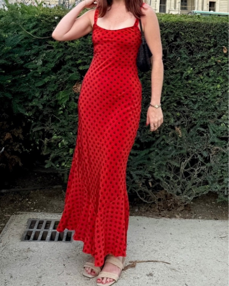 realisation par allegra dress red Allegra Aura | Red Spot Silk Maxi Dress