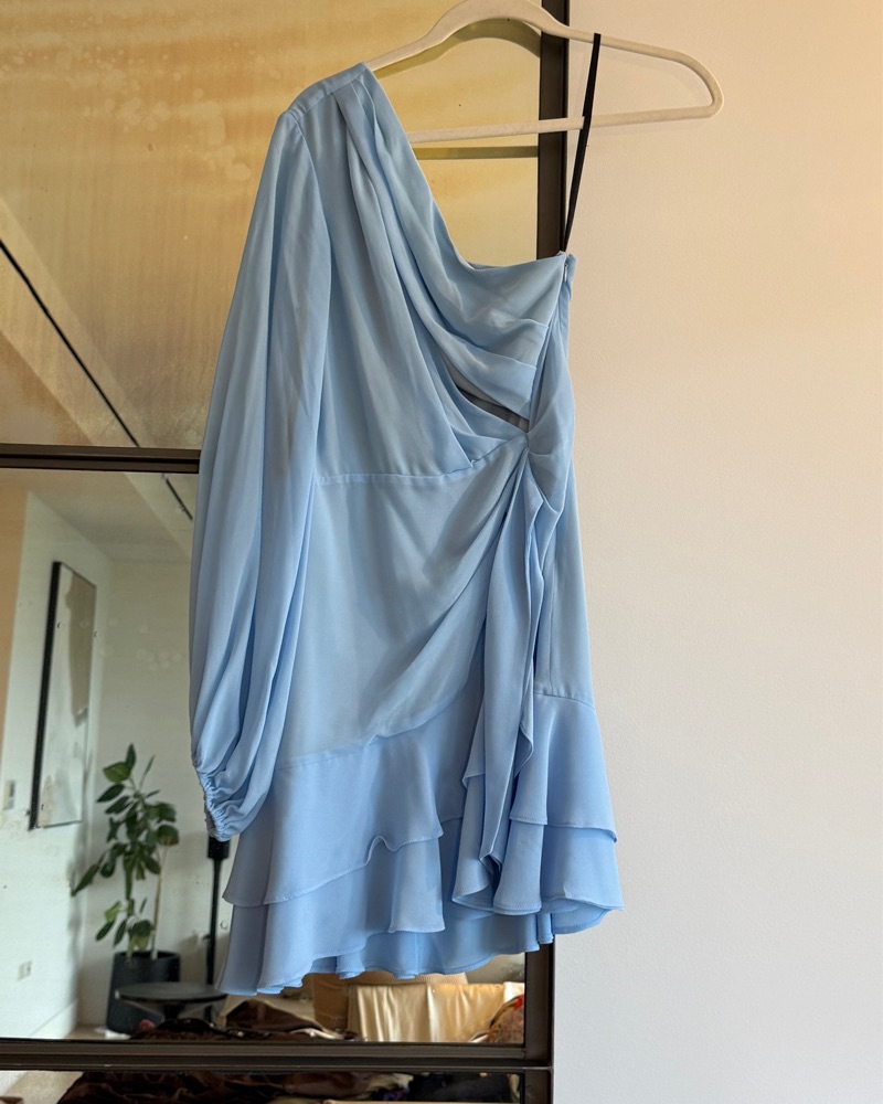 Blue One-Shoulder Asymmetric Mini Dress by Michael Costello - Pickle
