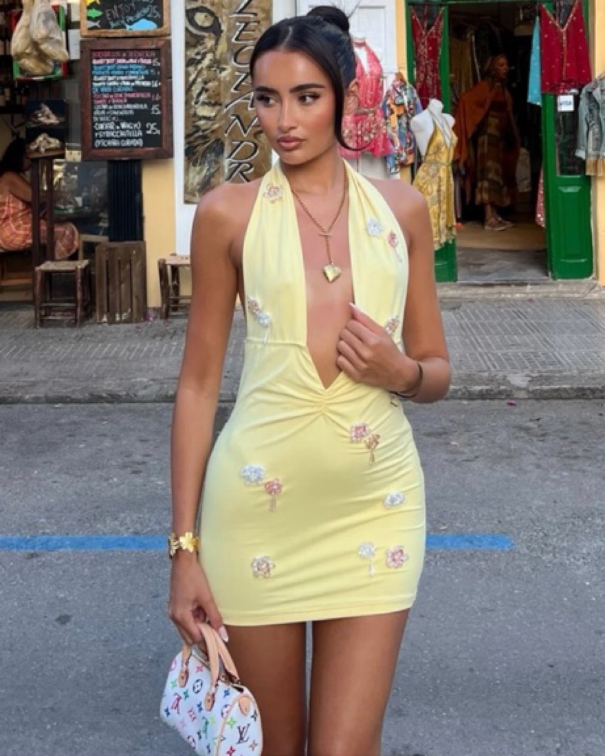 Wolfe Bay Yellow Plunge Beaded Mini by Wolfe Bay - Pickle