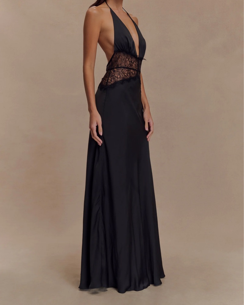 dinah dekorah lace floral maxi dress Lace-Trim Satin Floral Maxi Dress PINK/MULTI / XS