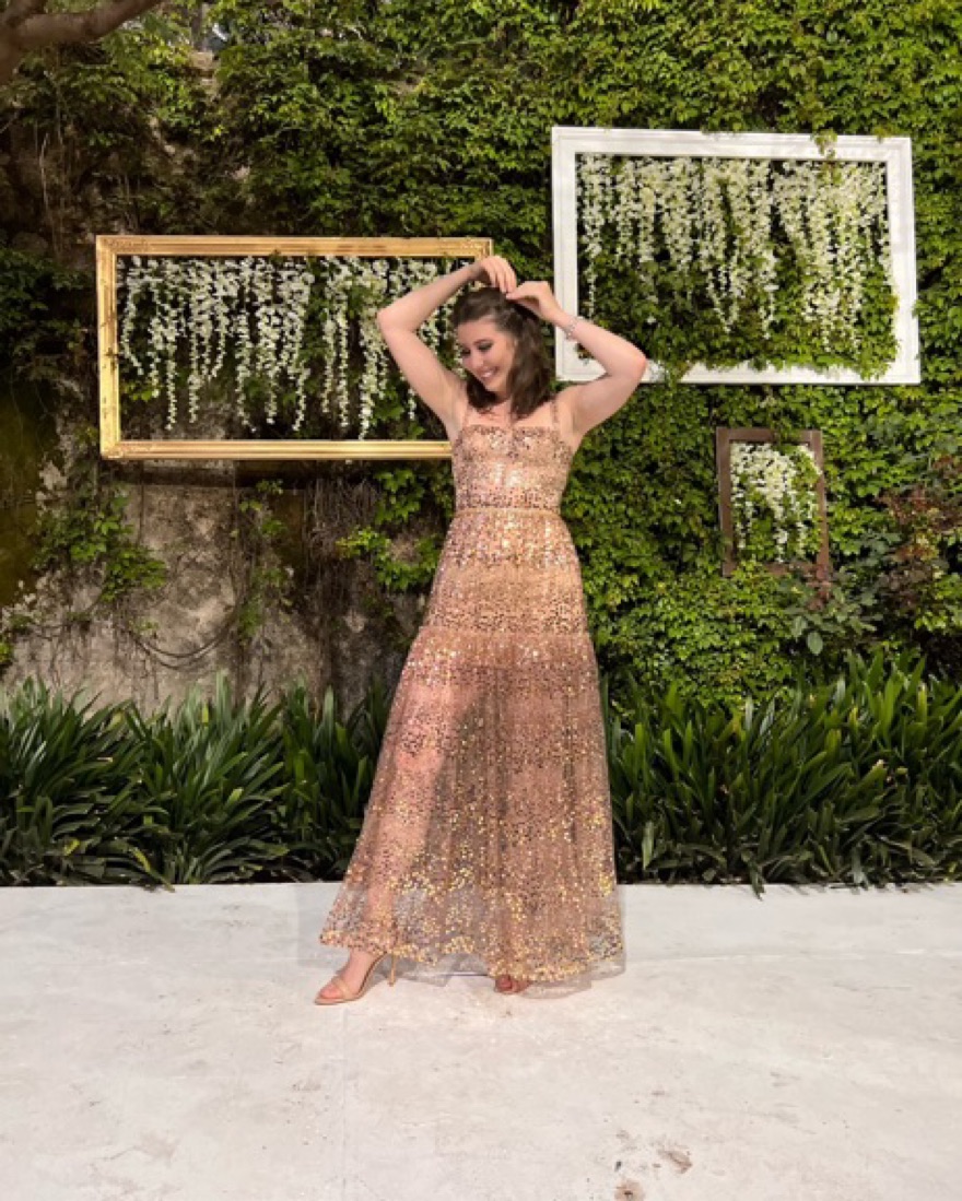 bronx and banco gold dress A-line V-neck Long Sleeves Shining Sparkly Sequin Modest Prom Dresses, –  SposaBridal main image 1