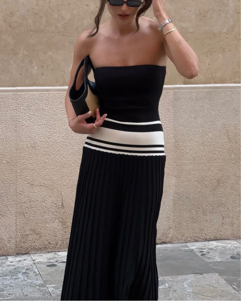 Strapless Contrast Knit Maxi Dress by Meshki - Pickle