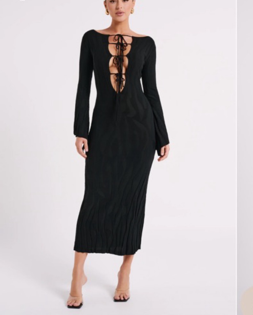 meshki black dress long sleeve Louisa Long Sleeve Slinky Maxi Dress / Black | MESHKI main image 0