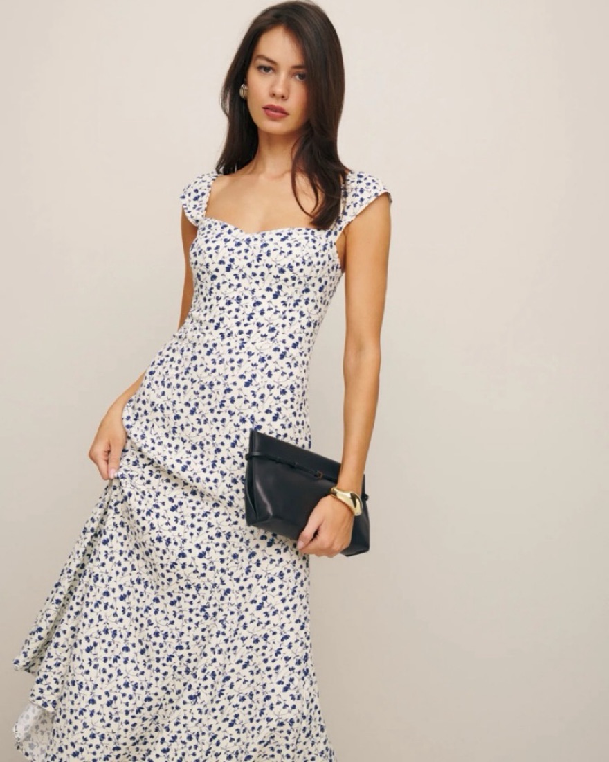 Reformation Bryson Dress blue white Floral midi dress bridal vacation by  Reformation - Pickle