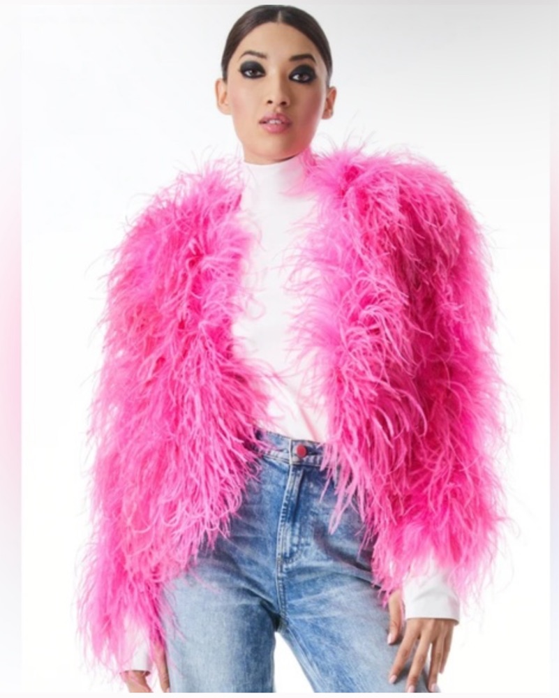 alice and olivia pink feather dress EVE EMBELLISHED MINI DRESS in ASCENDENT OMBRE DEEP PINK
