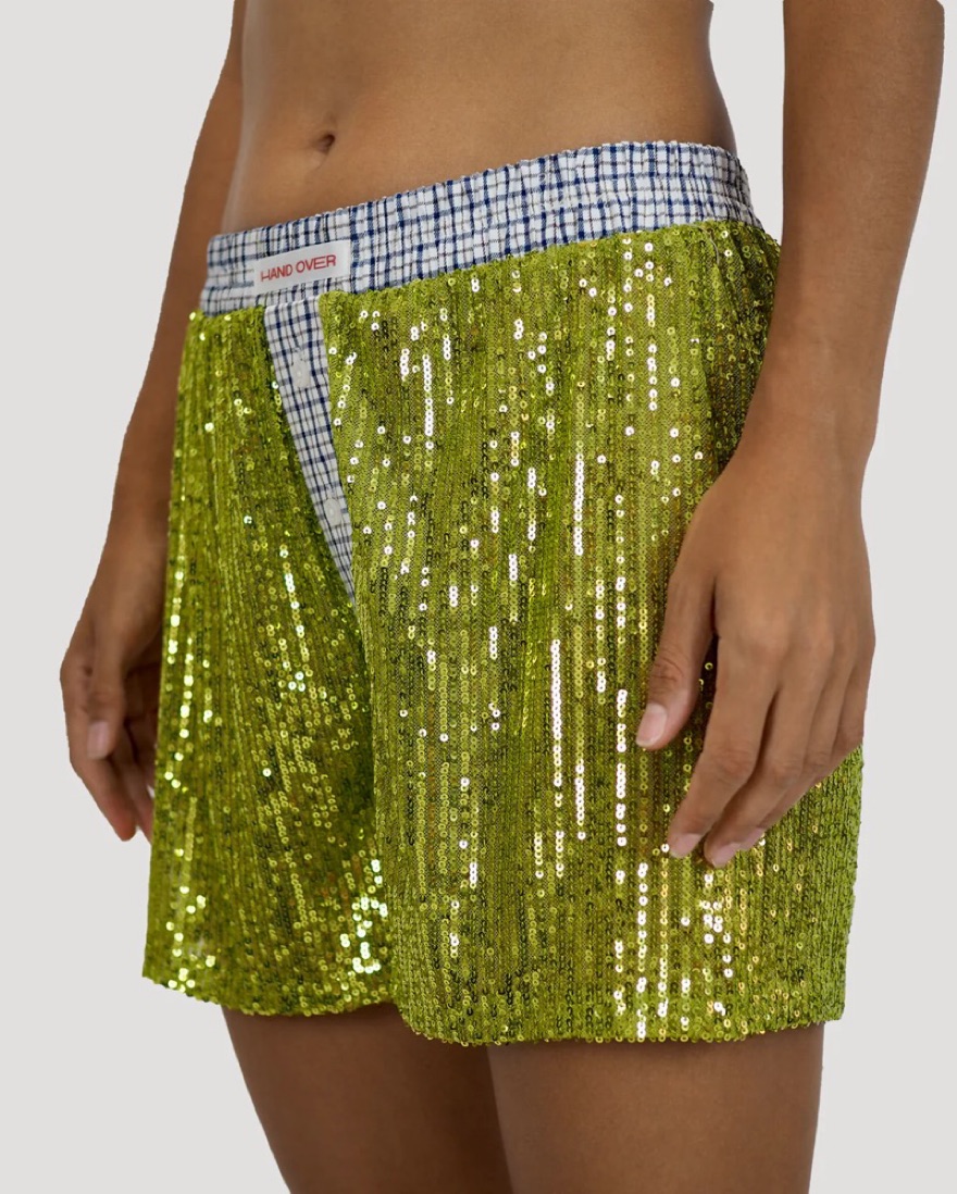 Handover Green Sequin Shorts | Pickle