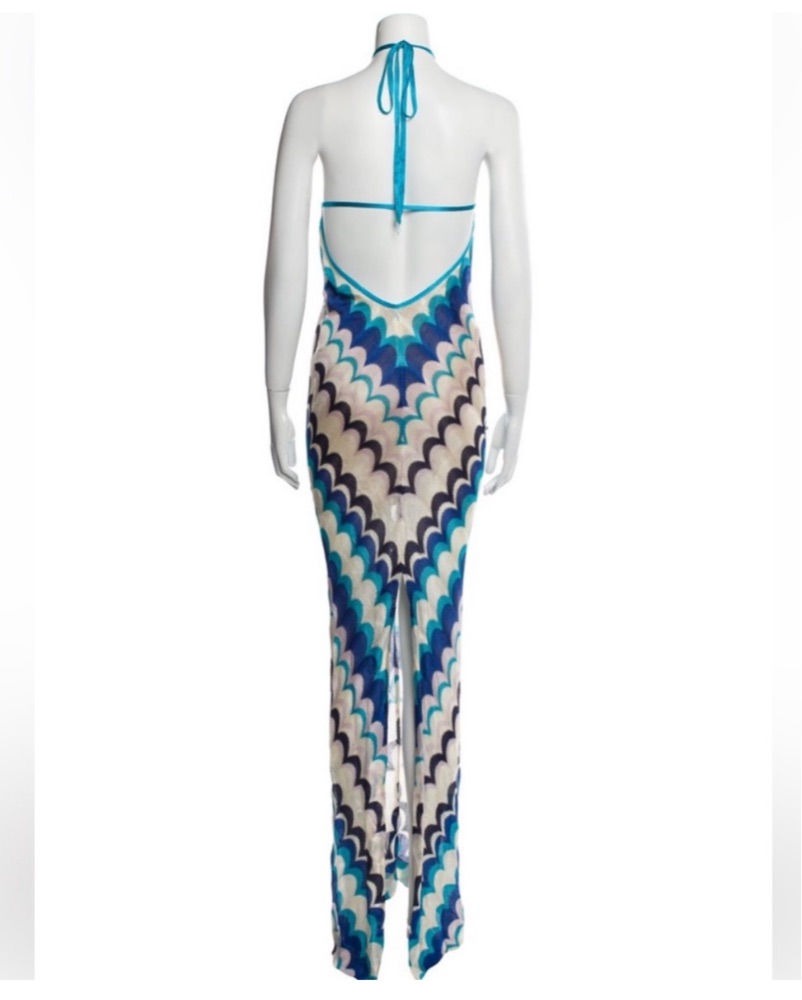blue chevron dress Blue Halter Neck Chevron Maxi Dress main image 0