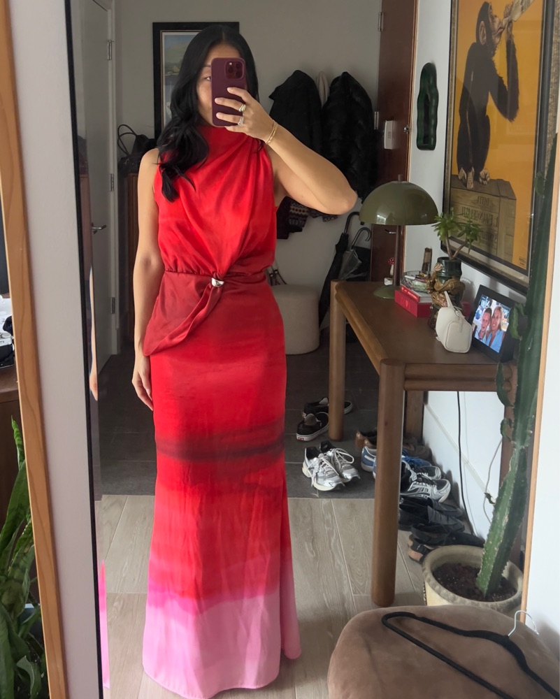 velvet red long sleeve dress Mother of the Bride Long Flutter Sleeve Velvet Gown main image 1