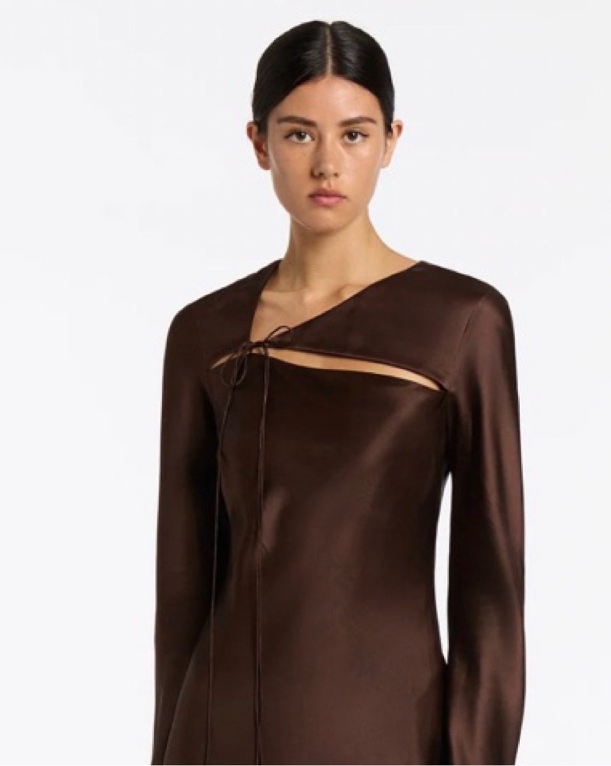 long sleeve brown silk dress KENNY BROWN DRAPED FULL SLEEVES NET DRAPED GOWN | CULT MIA main image 0