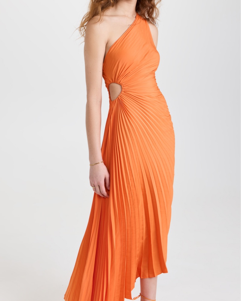 alc pleated one shoulder dress A.L.C. Dahlia one-shoulder cutout pleated crepe maxi dress