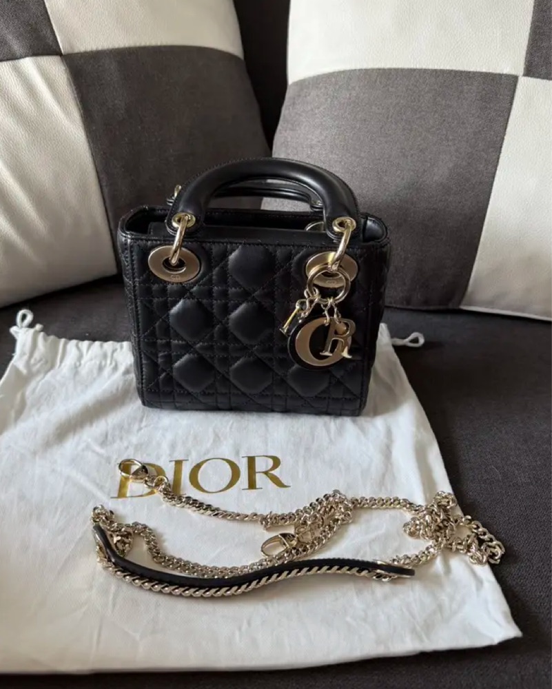 Lady Diorミニ(ゴールド金具) Black Mini Lady Dior with Gold Hardware by Christian Dior - Pickle