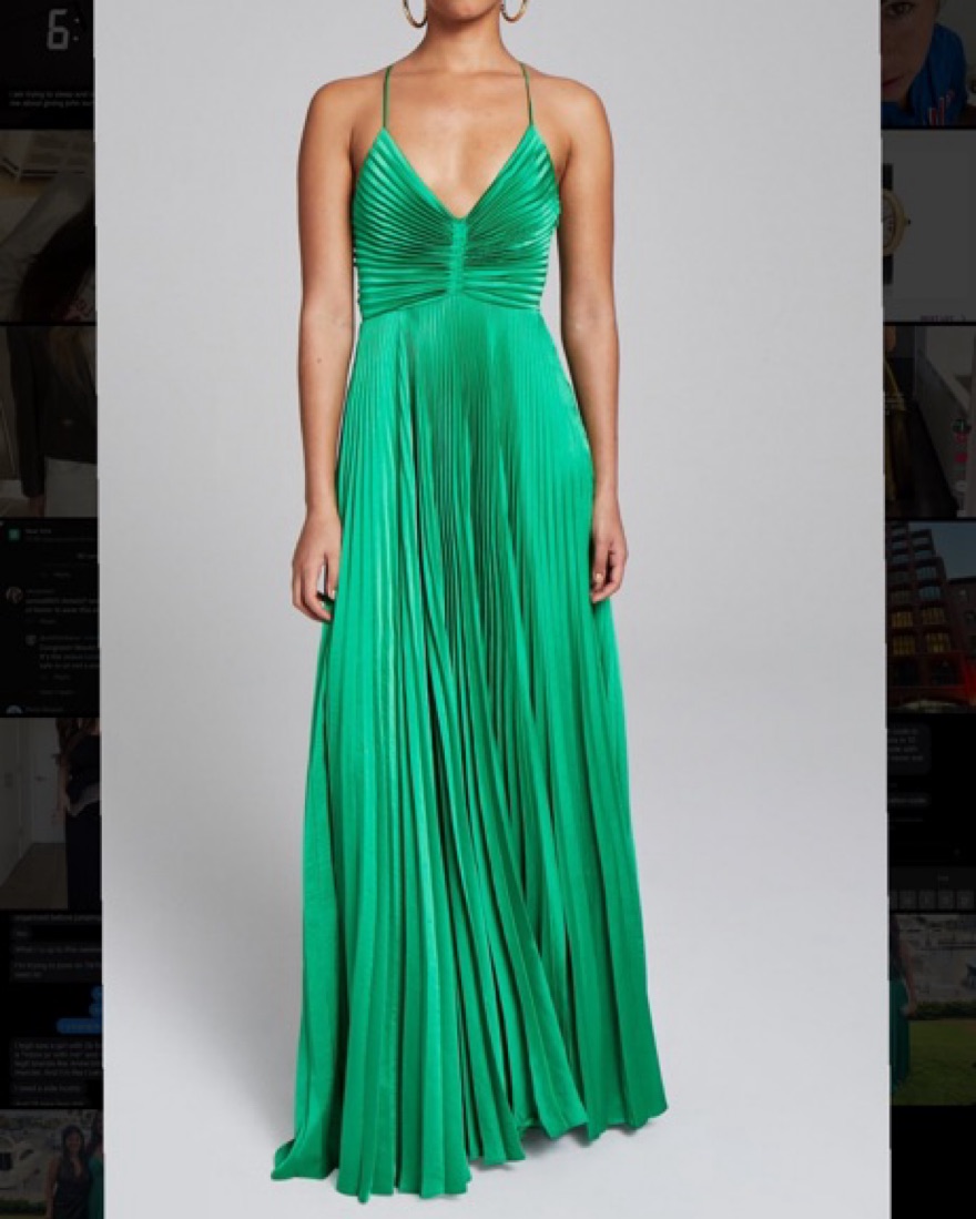 A.L.C Aries Pleated Gown Dress in Green by ALC - Pickle