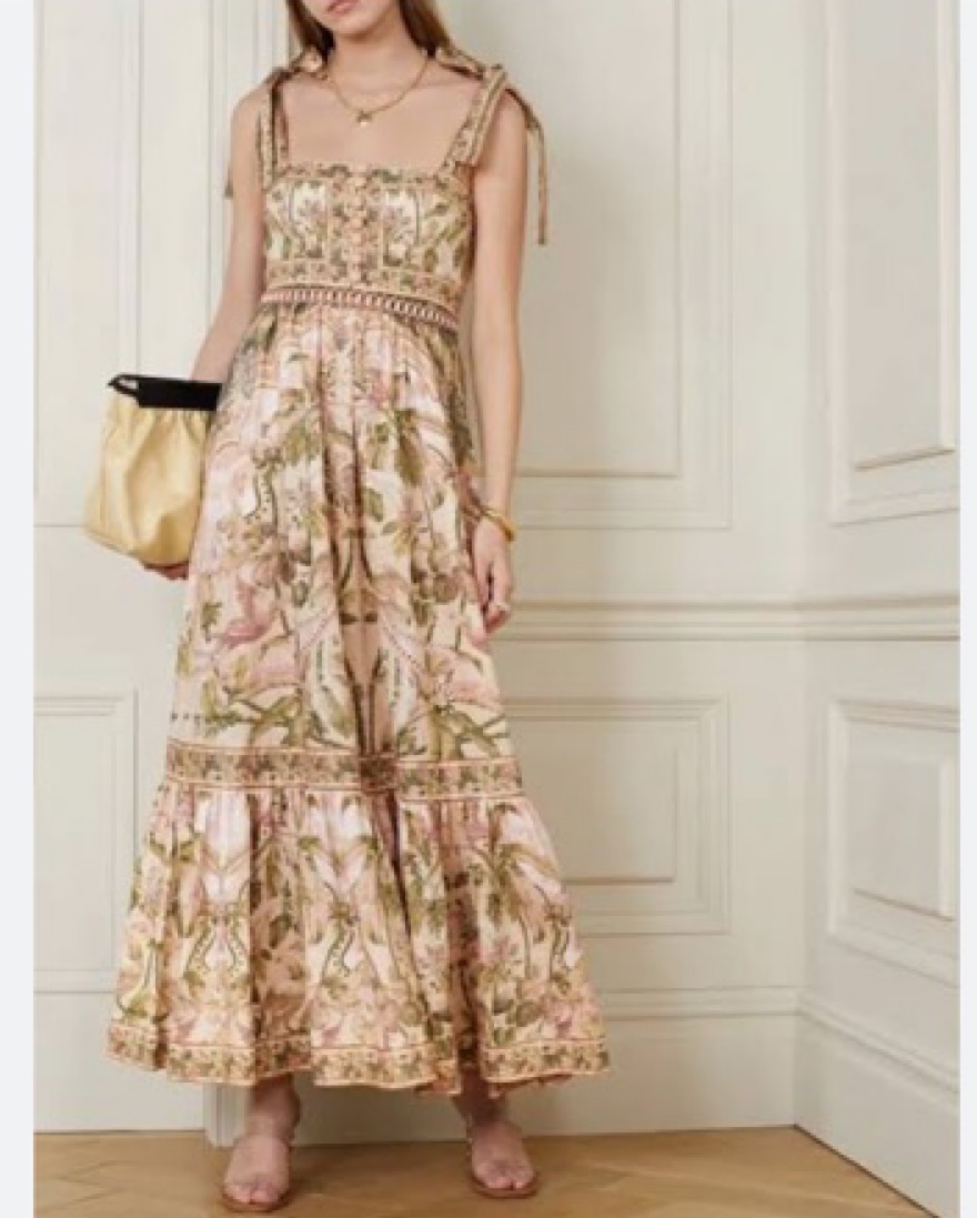 zimmermann lyre linen dress Zimmermann - Lyre Khaki Palm Picnic Dress