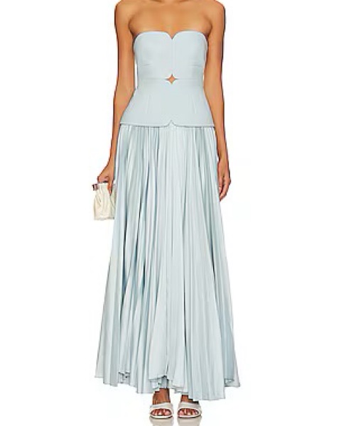 acler avonlea midi dress in watercolour stripe Paniaguakarla wears the coveted Avonlea Midi Dress in celeste blue. A  defining silhouette, with signature voluminous pleating.   Available  online and in store, in blue and watercolour stripe.   #Acler