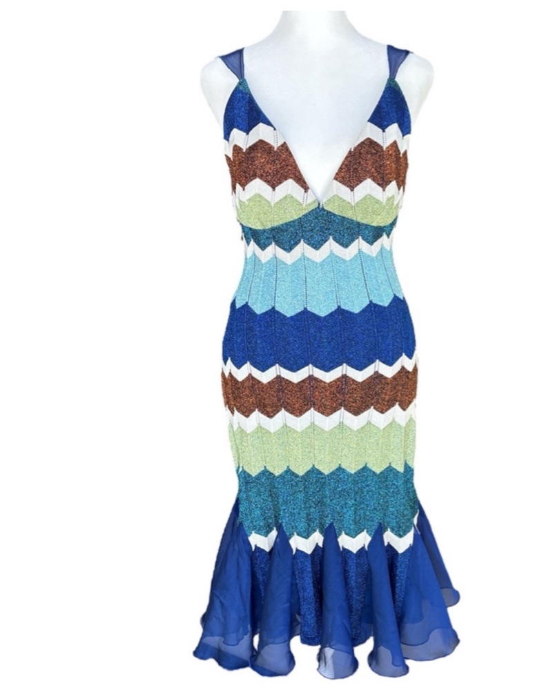 cache dresses 2000s 2000s CACHE Gold Crochet Party Dress