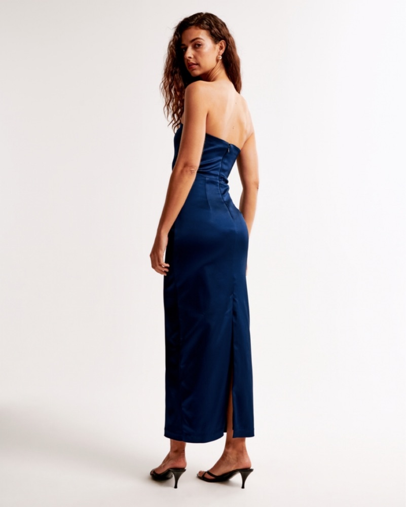 navy blue satin midi dress Navy Blue Smocked Square Neck Satin Maternity Midi Dress – PinkBlush