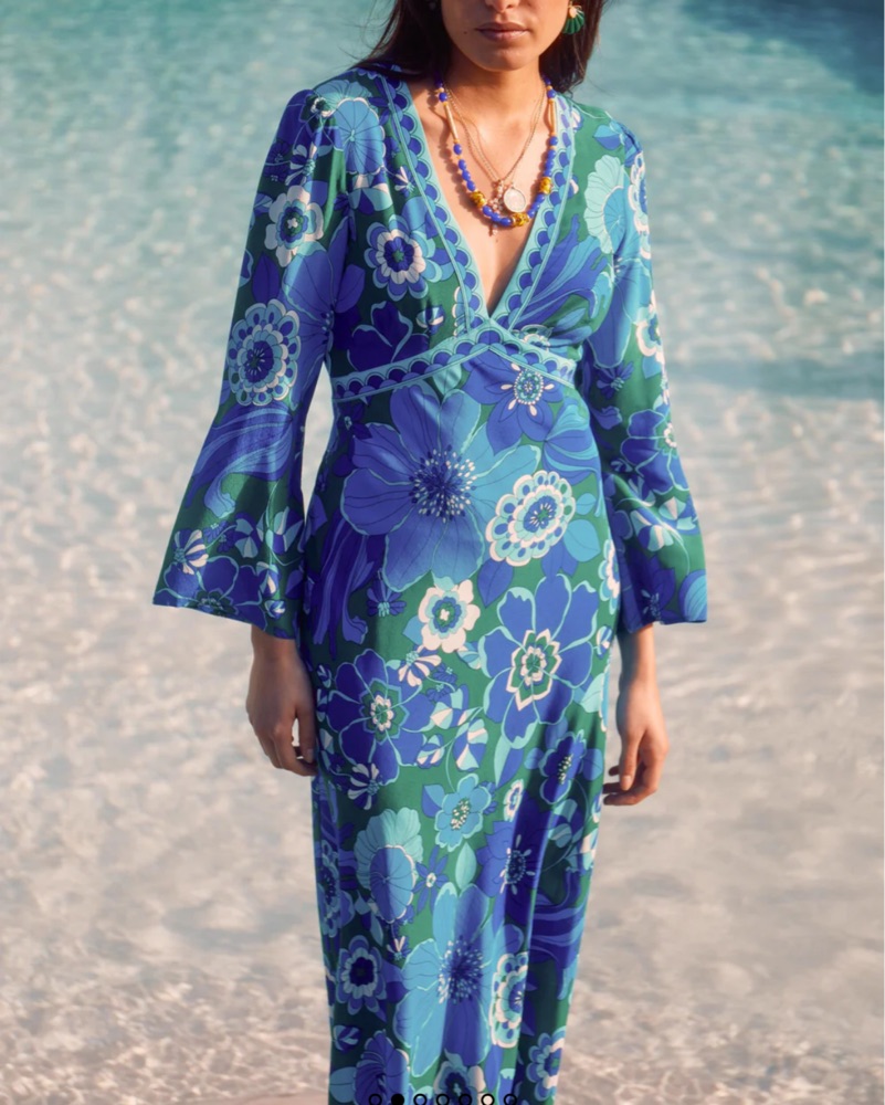 rixo silk dress Tania Silk Midi Dress in Blue Miami Floral Emerald