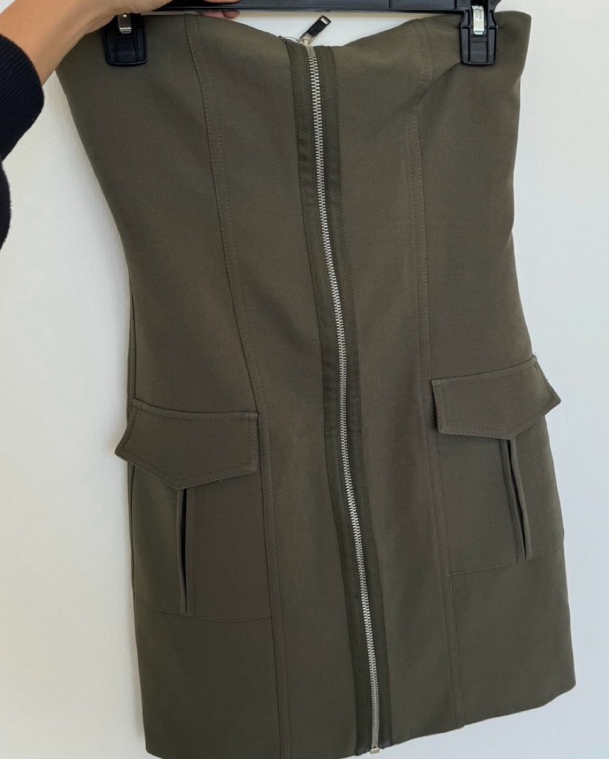 Zara Strapless Olive Green Dress by Zara - Pickle