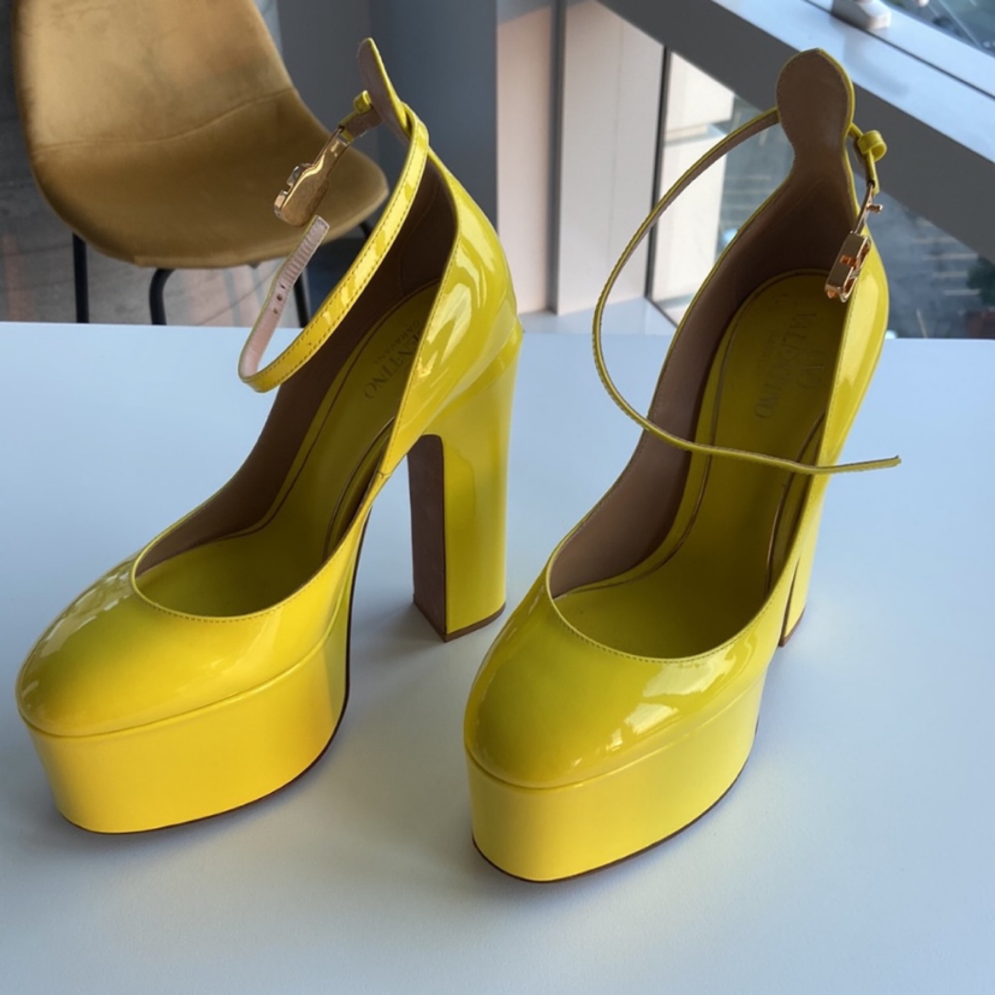 Valentino Tan-go Platform Heels Yellow | Pickle