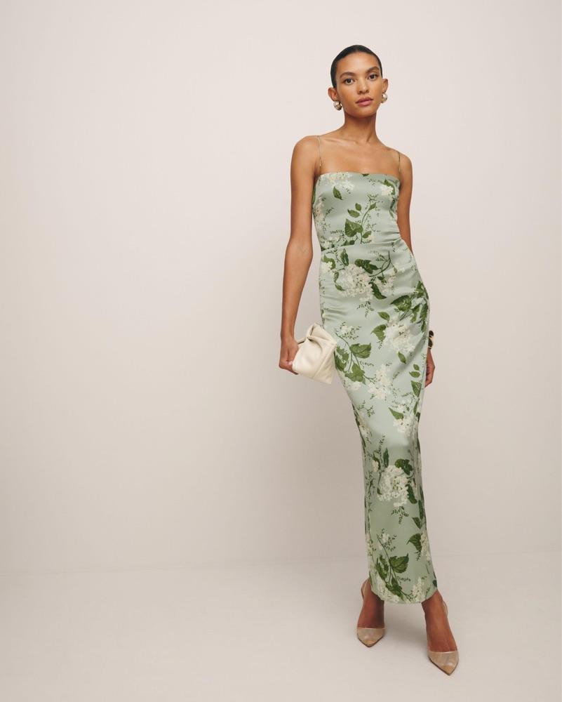 Reformation Frankie Silk Dress In Green by Reformation - Pickle