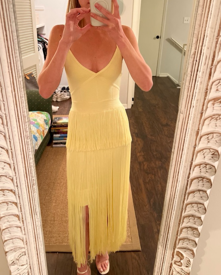 Herve Leger Yellow Fringe Dress by Herve Leger - Pickle