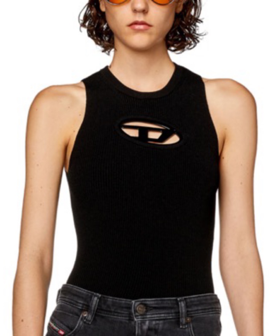 トップス DIESEL M-Onerva-Top M-ONERVA-TOP Woman: Cut-out knit tank top, D logo plaque