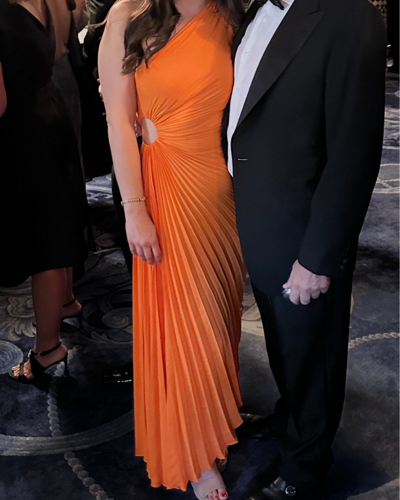 alc orange pleated dress Moira Pleated Maxi Dress