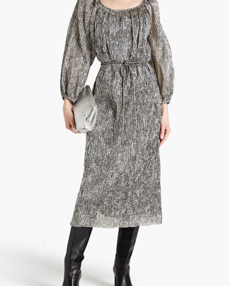 【送料 関税込】Tory Burch Lame midi dress Tory Burch Silver Lamé Midi Dress | Pickle