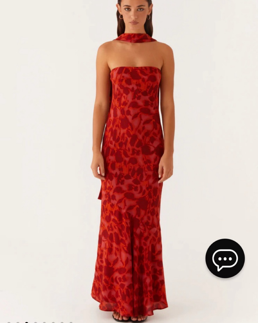 Red Strapless Maxi Dress With Neck Scarf by Peppermayo - Pickle