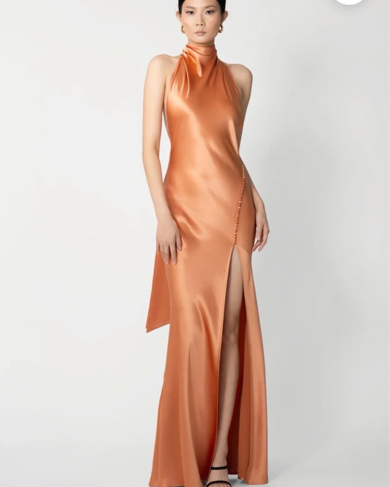 Sau Lee Penelope Backless Satin Gown by Sau Lee - Pickle