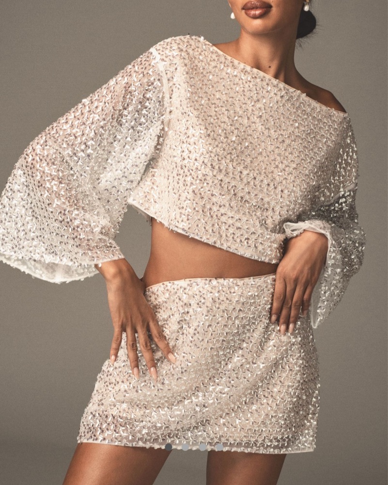 mare mare long-sleeve knit sequin twofer mini dress Mare Mare Long-Sleeve Knit Sequin Mini Dress In Grey - 81% Off