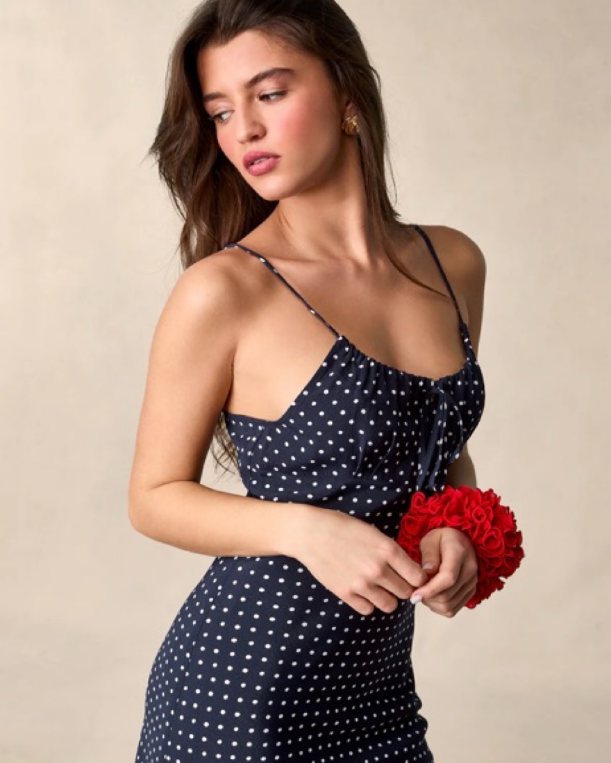 Jacquard midi dress with thin straps | Rouje