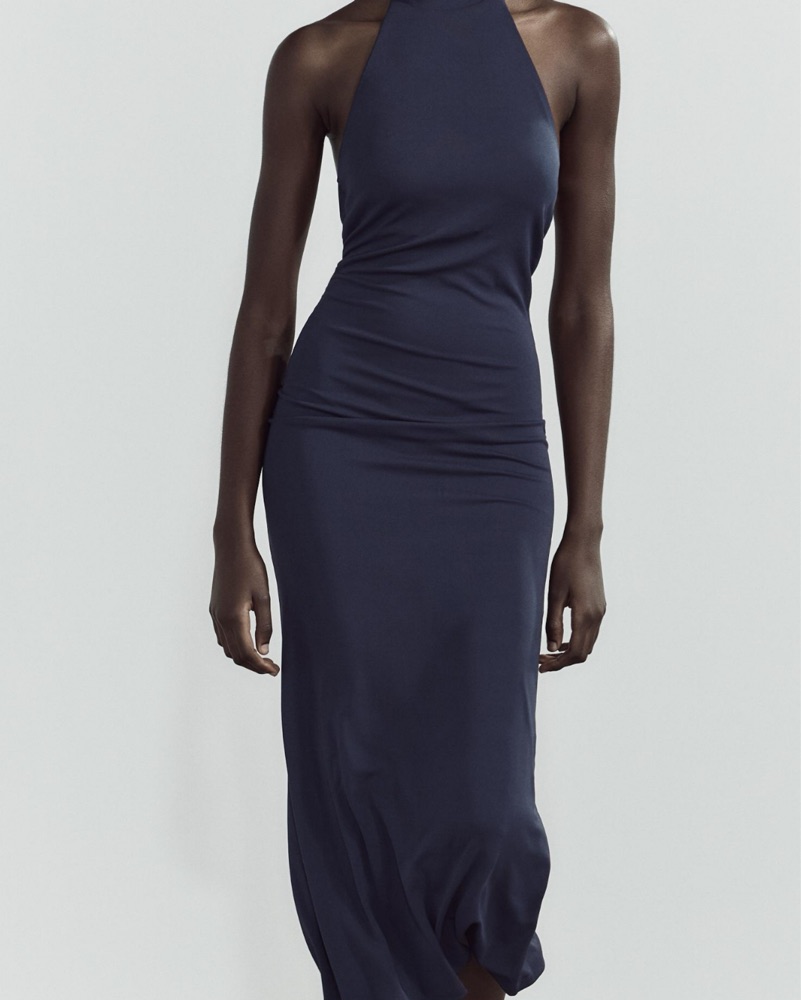 Elegant Navy Halter Maxi Dress Zara by Zara - Pickle