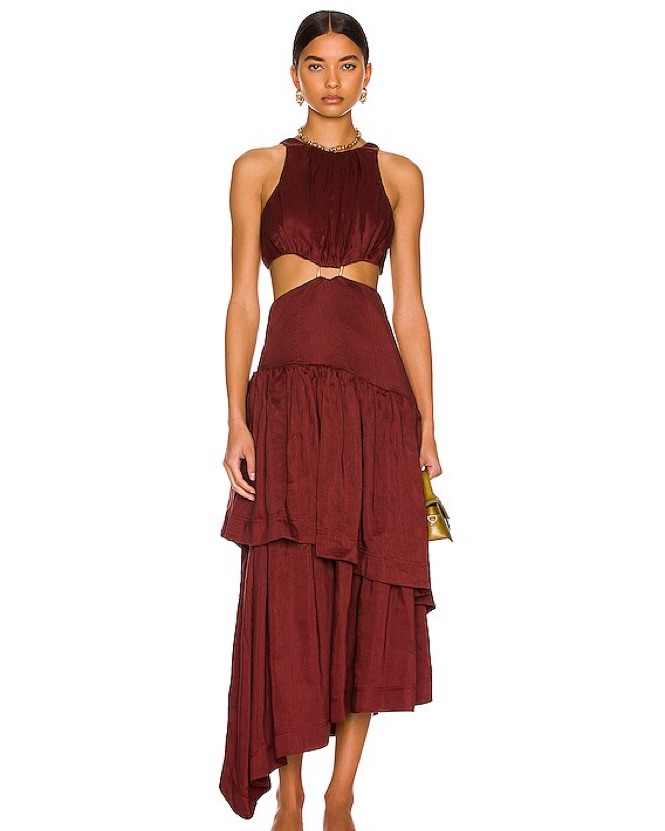 Aje Burgundy Cut Out Ruffle Dress by Aje - Pickle