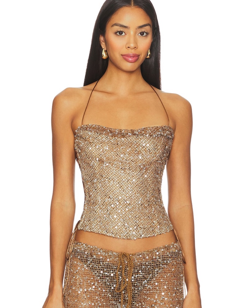 Drape Lace Up Corset Top In Sand by Jaded London - Pickle
